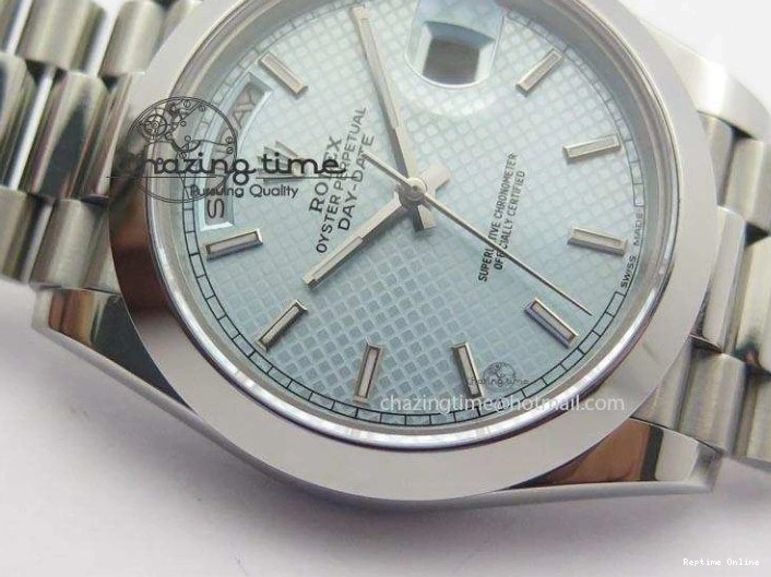 0112 DayDate 40mm BP-Maker 228206 SS Ice Blue Stick Dial (Smooth Bezel) On SS Bracelet ETA FreshLook 3913